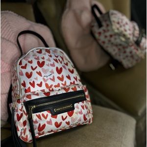Juicy couture pink red white heart backpack w black straps&gold hardware STAINED
